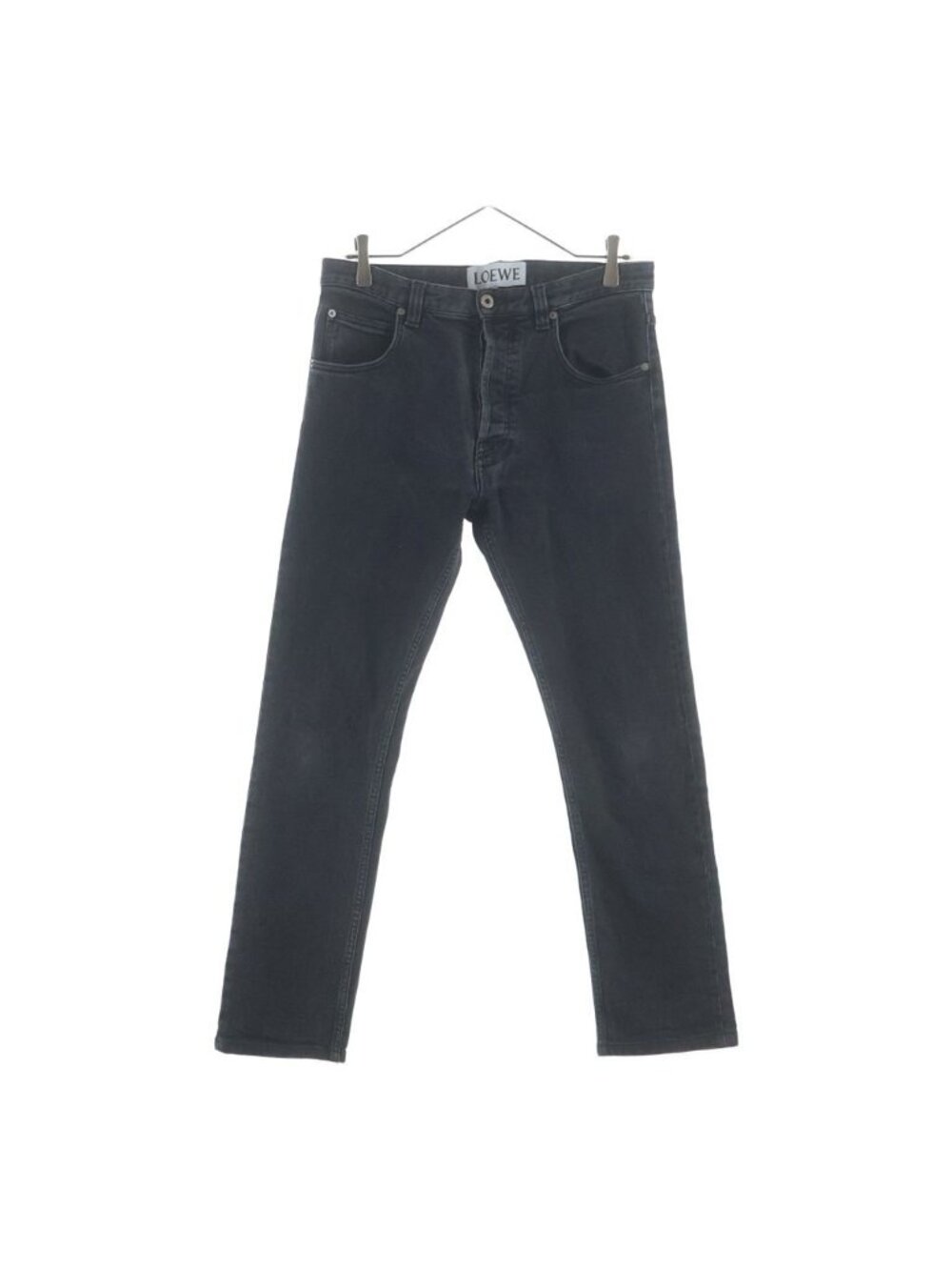 Loewe Leather Patch Button Fly Straight Denim Pants Black